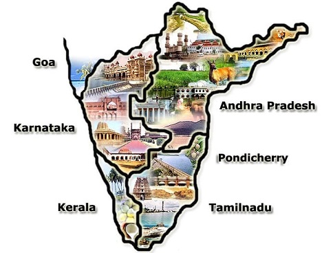 Mapa del sur de la India